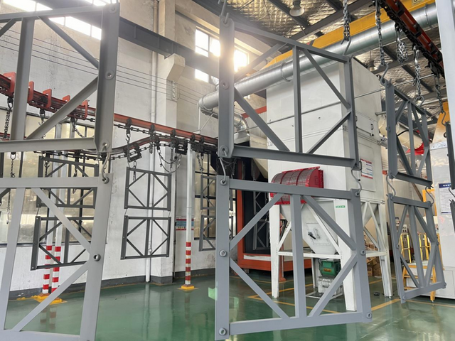 Electrostatic paint line coating Bailey bridge panels for durable protection