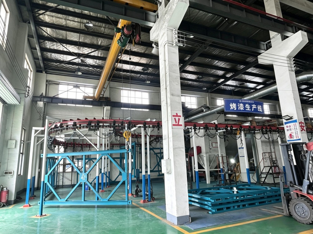 Paint spraying production line for prefabricated steel bridge components