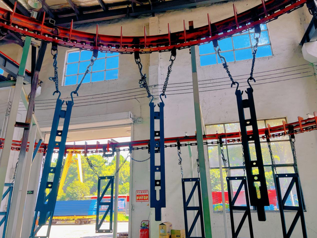 Automated paint spraying line for anti corrosion steel bridge components