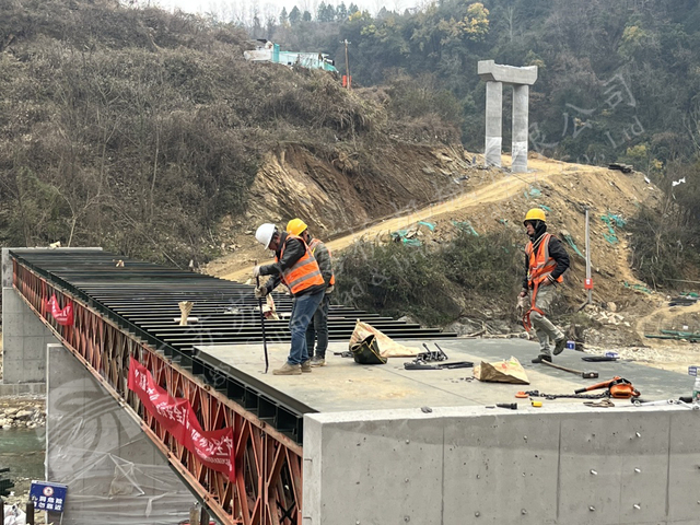 Ankang Bailey bridge deck installation for mountain flood emergency access