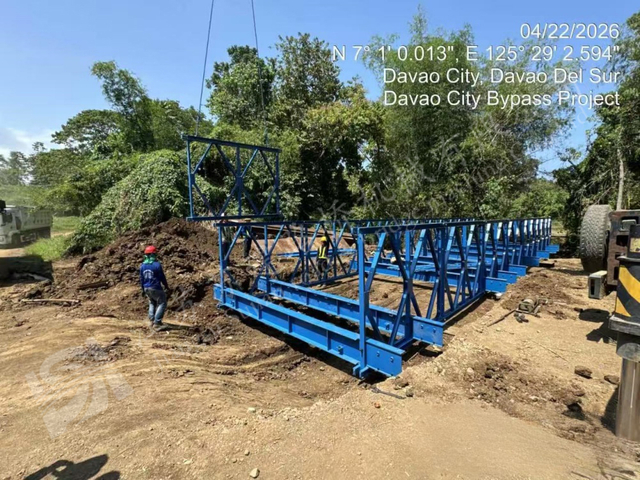 Blue Bailey bridge truss assembly at the Davao City bypass project