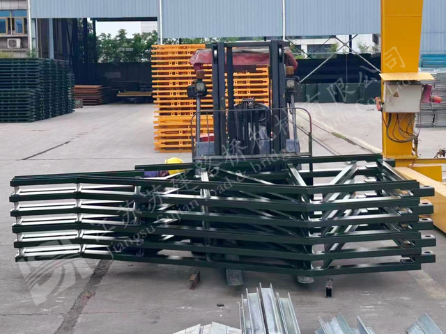 Heavy duty steel bridge components stored for rapid project delivery
